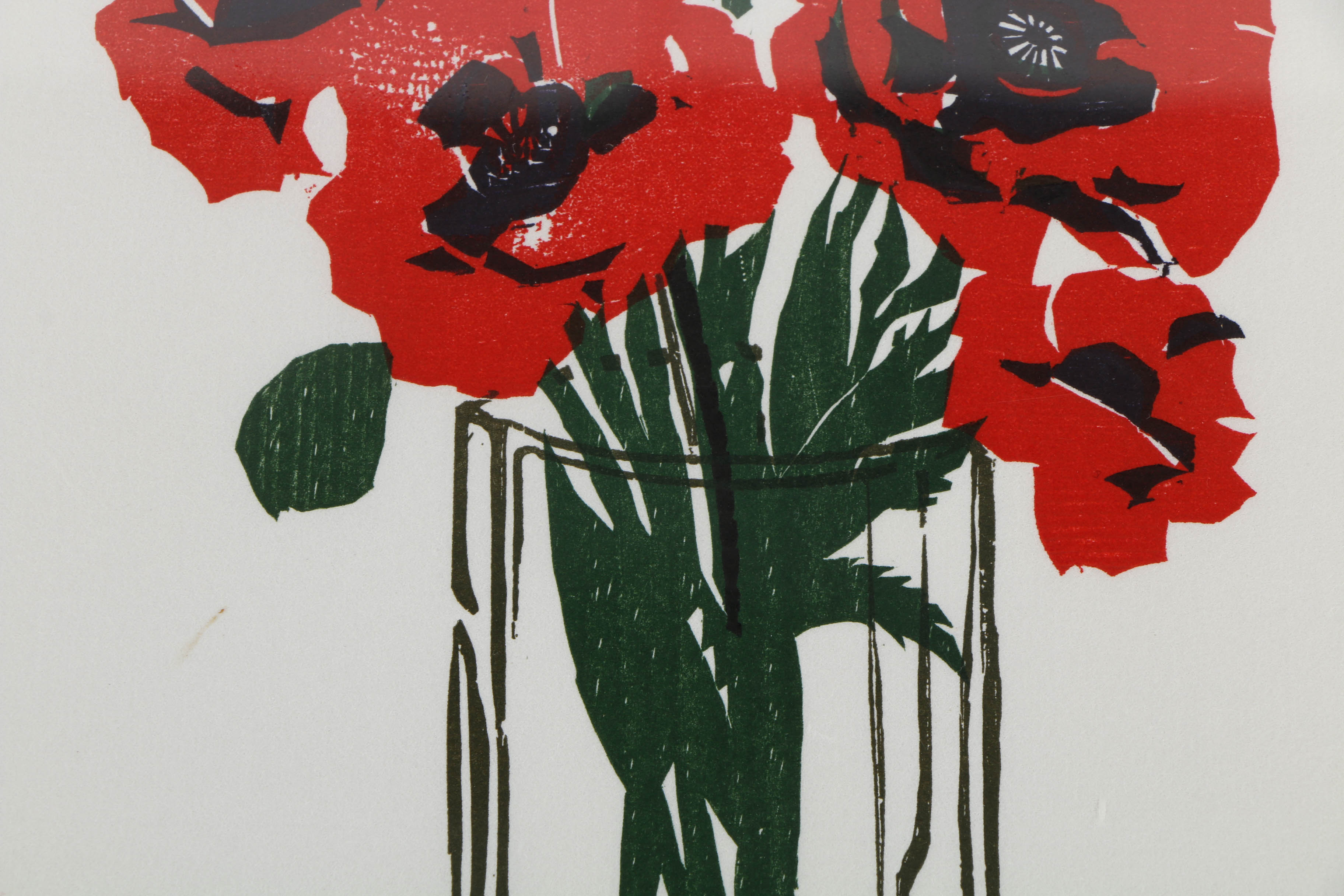 Robert James Foose 1979 Relief Print on Paper of Red Poppies in Glass ...