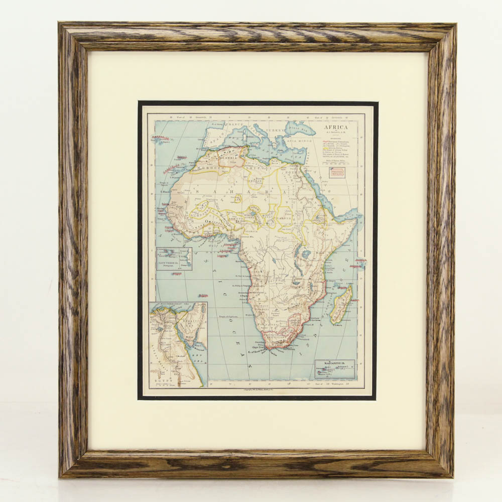 1876 Original Framed Map of Africa