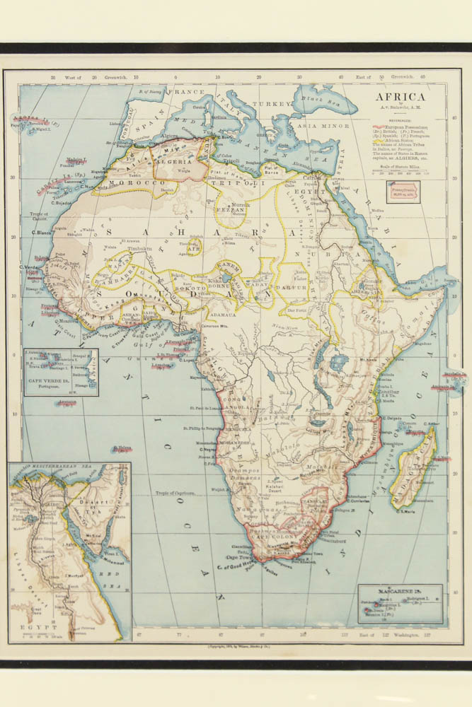 1876 Original Framed Map of Africa