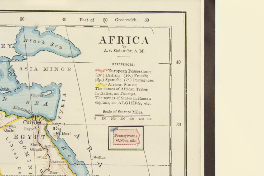 1876 Original Framed Map of Africa