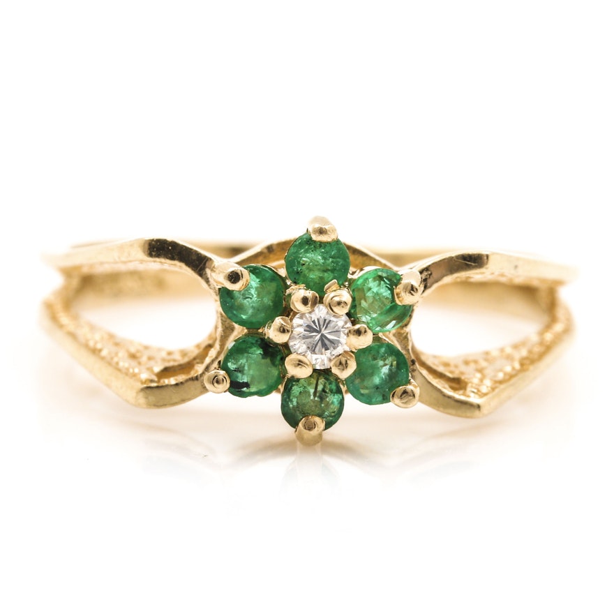 14K Yellow Gold Diamond and Emerald Ring