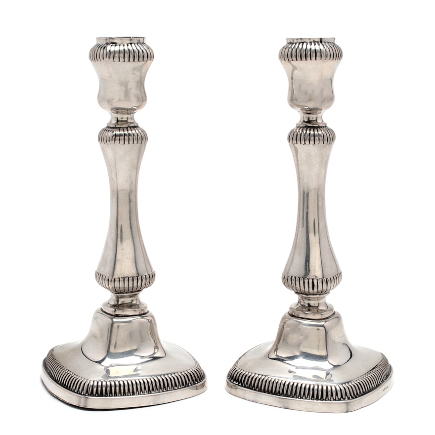 Pair of Weighted .835 Silver German Candlesticks