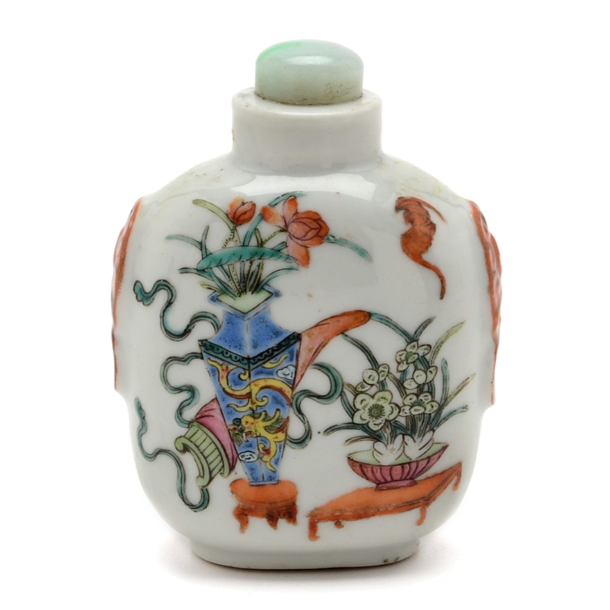 Early 20th Century Chinese Decorated Porcelain Snuff Bottle with Stopper