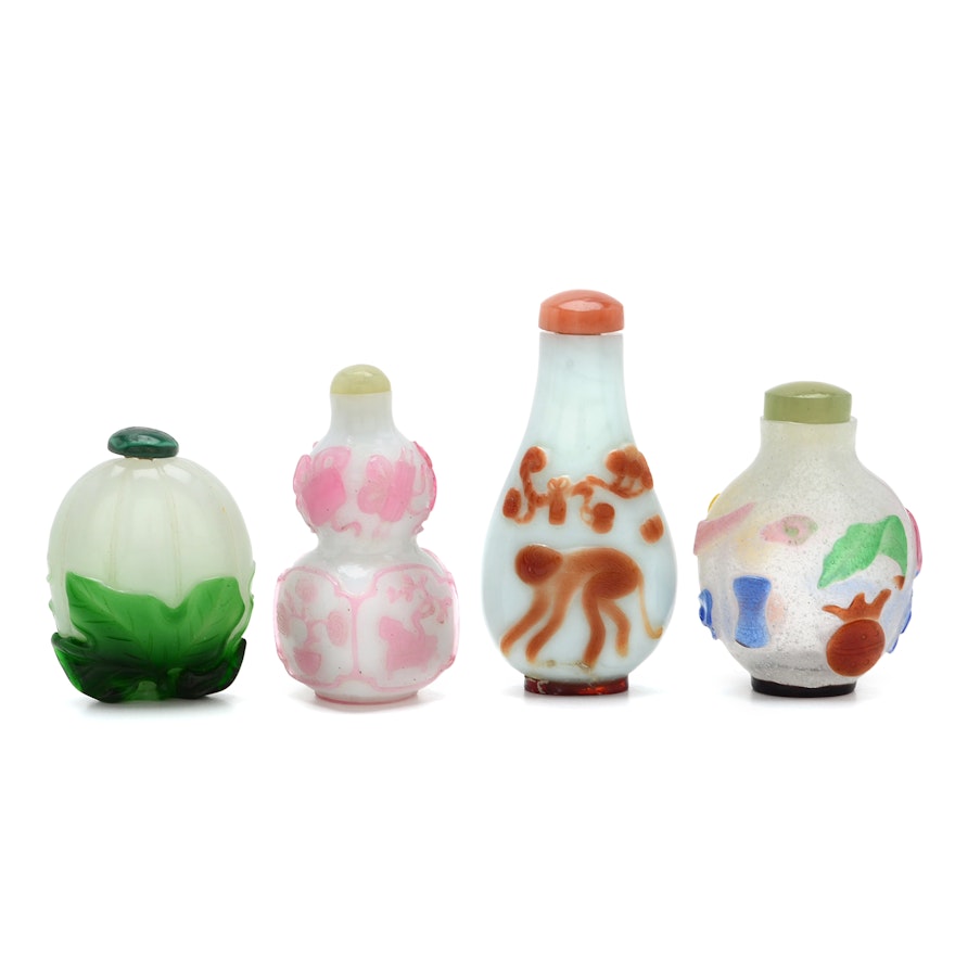 Four Early 19th Century Chinese Peking Glass Snuff Bottles