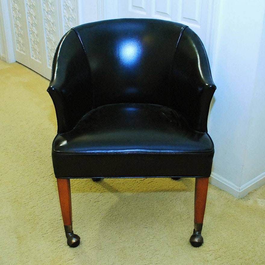 Black Leather Barrel Chair on Casters