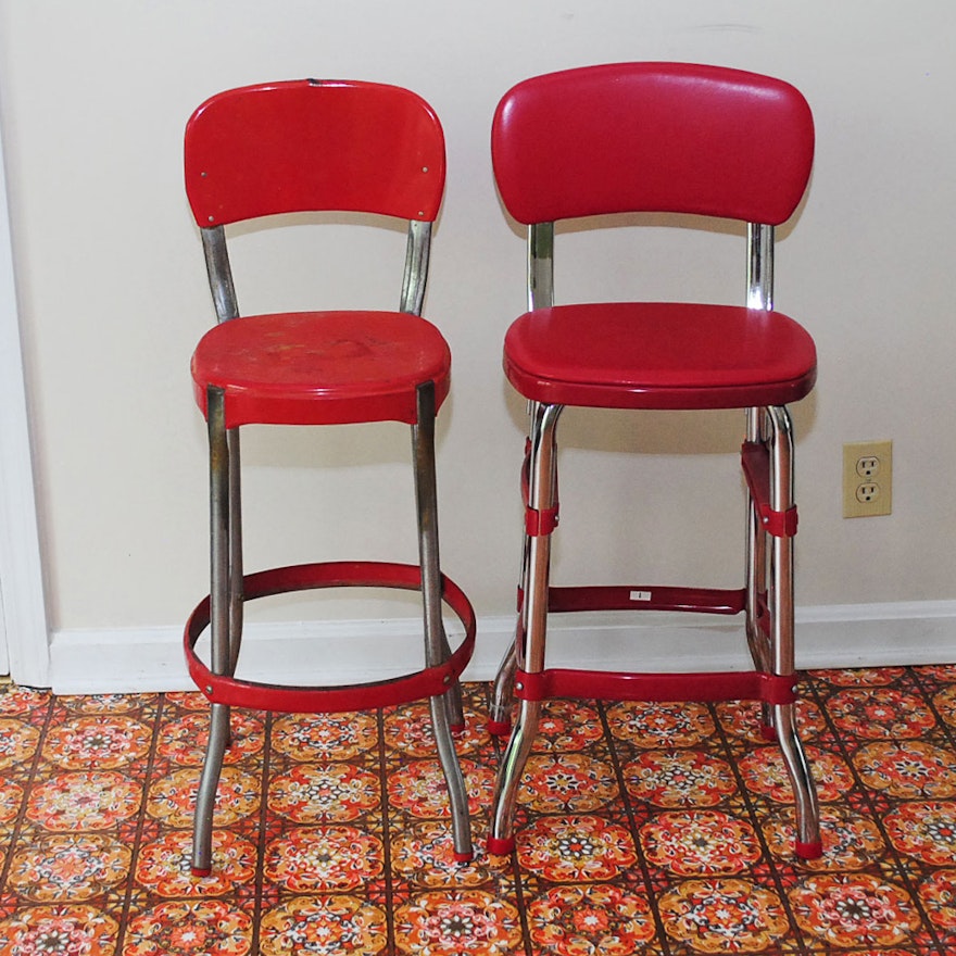Vintage Red and Chrome Stools Including Cosco