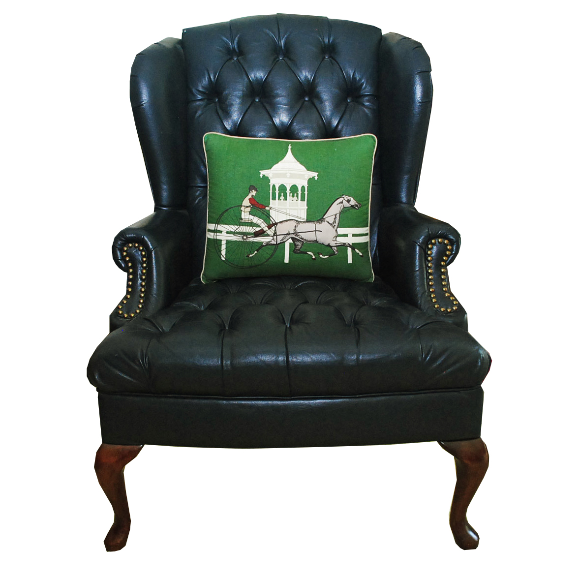 Navy Button Tufted Leather Wingback Chair