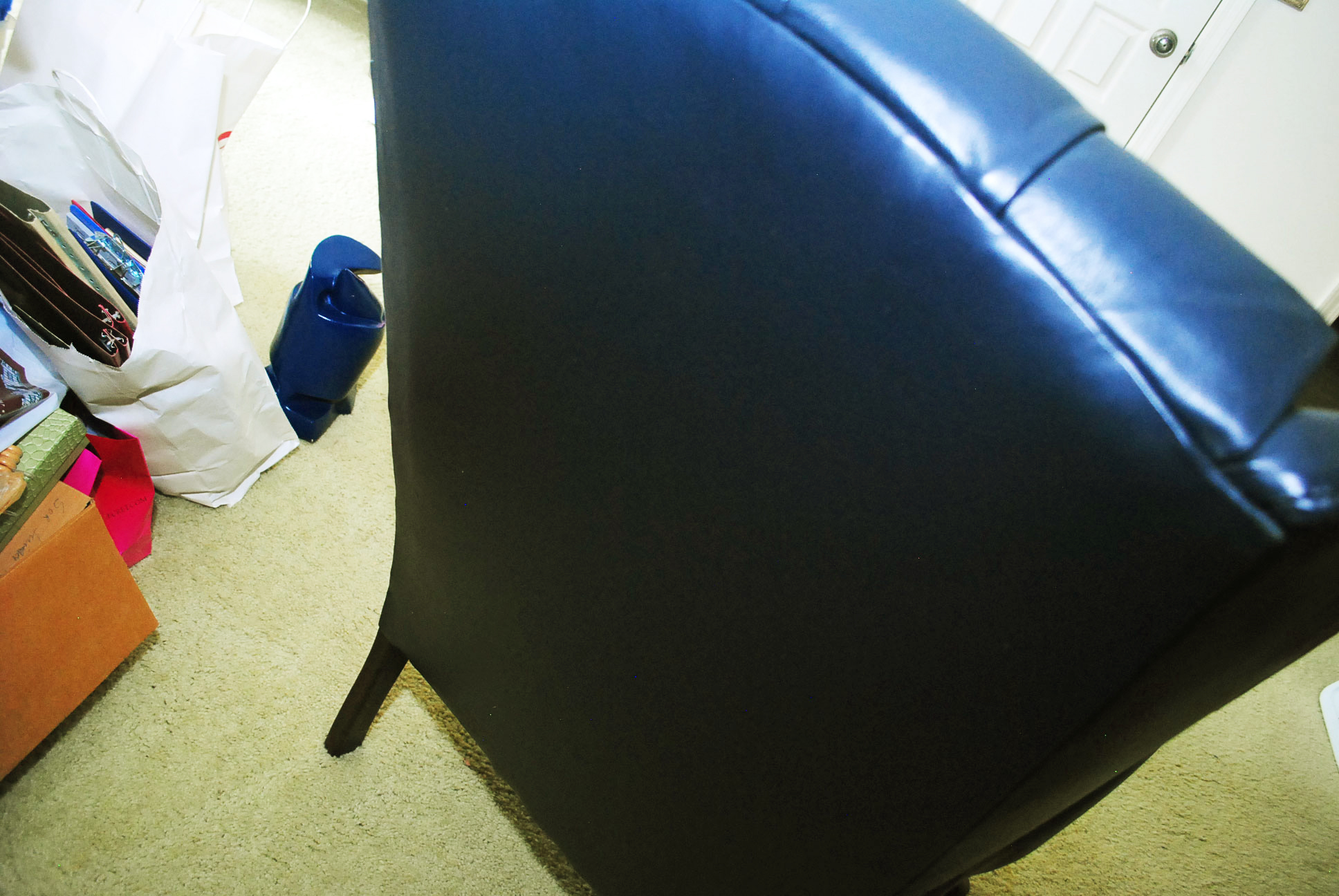 Navy Button Tufted Leather Wingback Chair