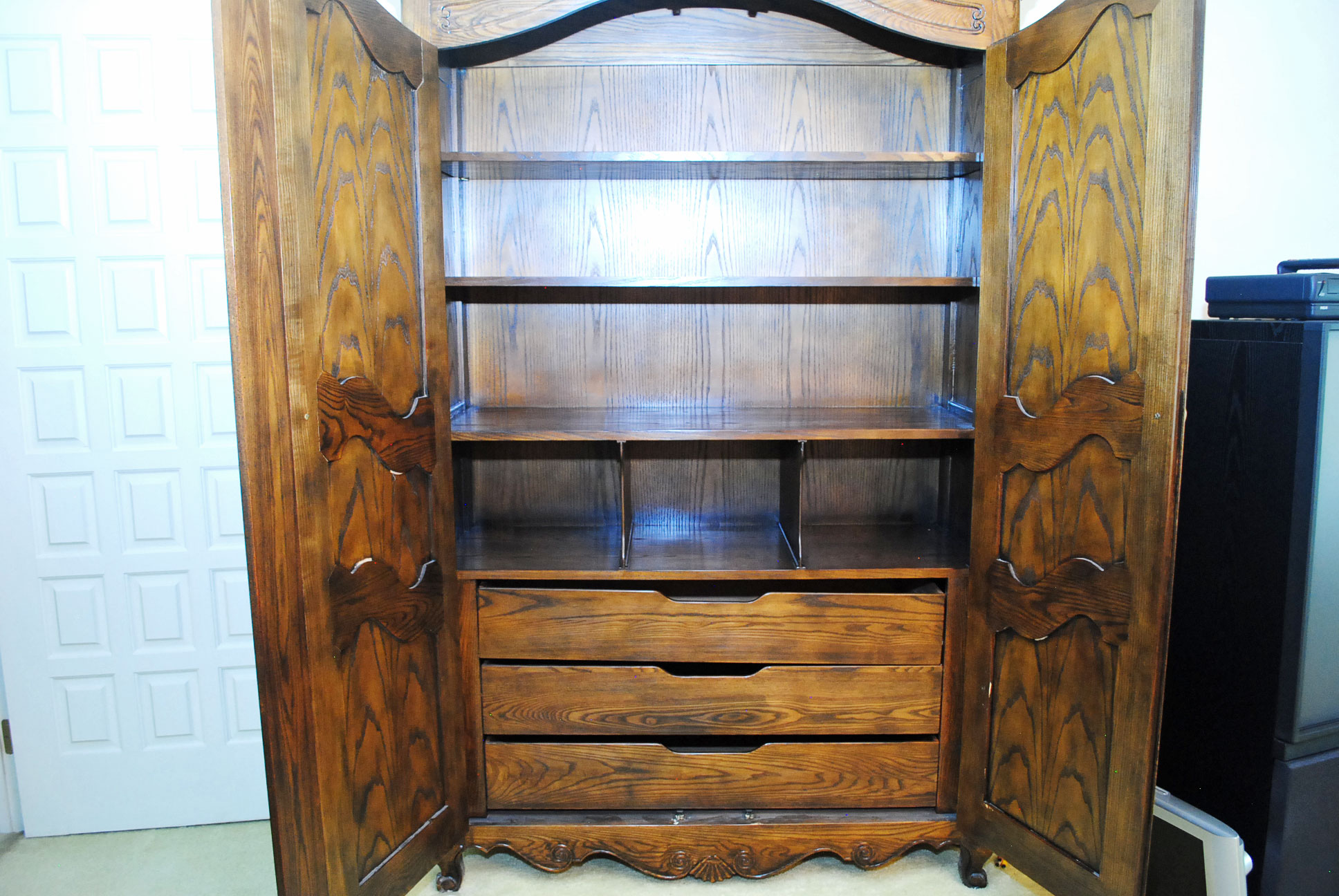 Vintage Louis XV Style Oak Armoire by Baker Furniture