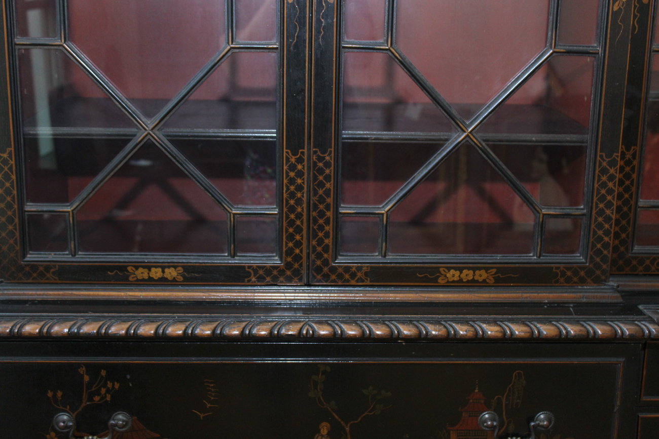 Vintage Hand-Painted Chinoiserie Breakfront Secretary by Union National