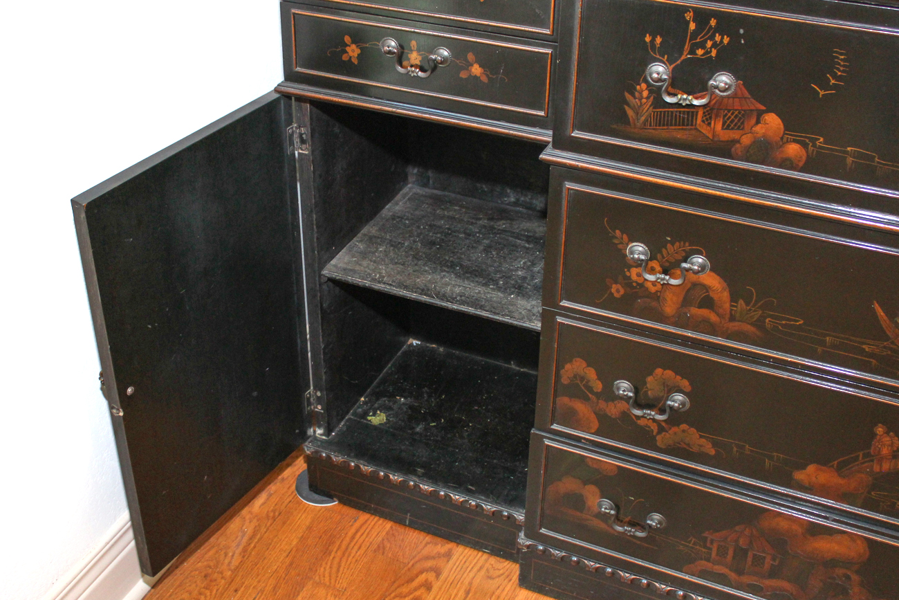 Vintage Hand-Painted Chinoiserie Breakfront Secretary by Union National