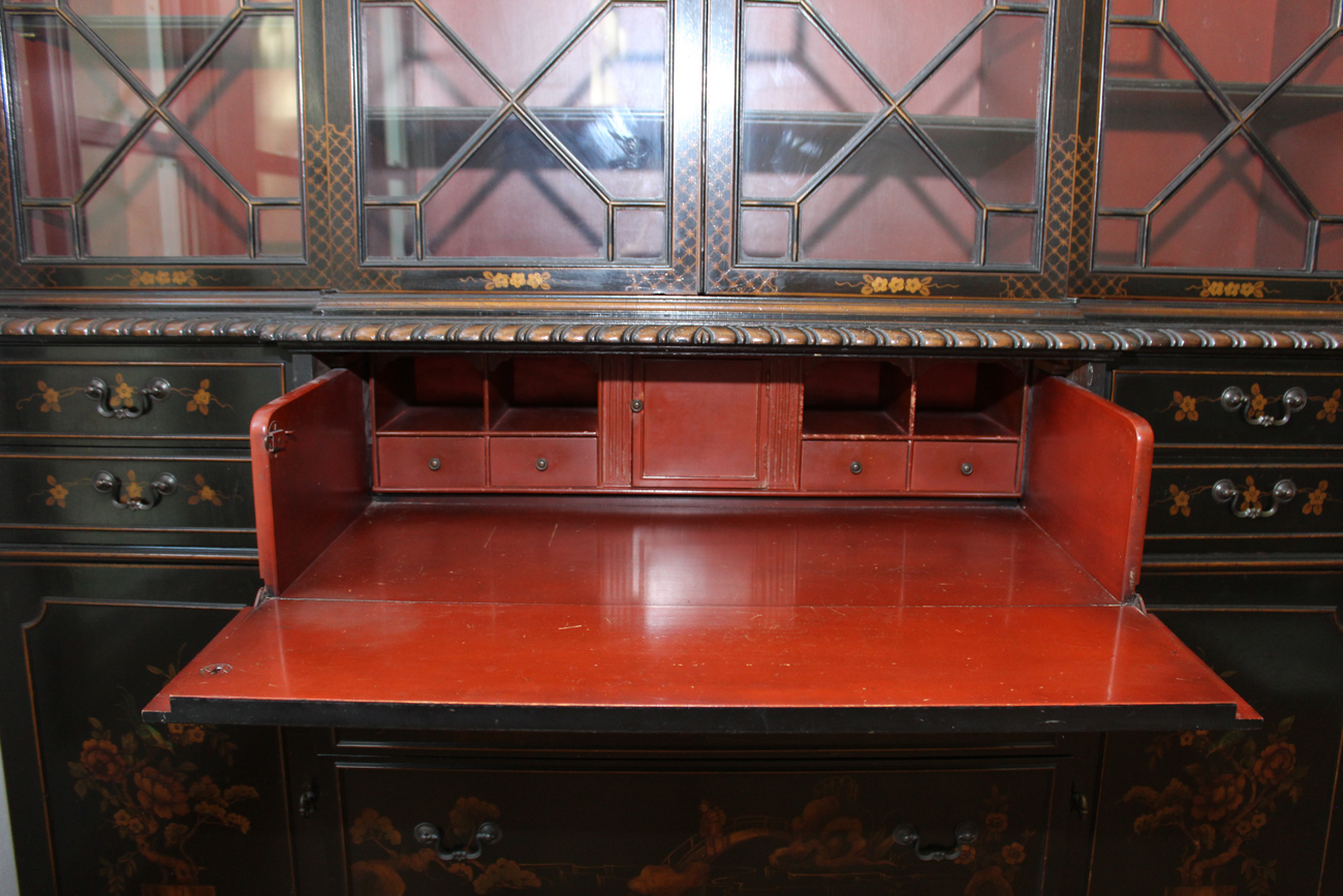 Vintage Hand-Painted Chinoiserie Breakfront Secretary by Union National