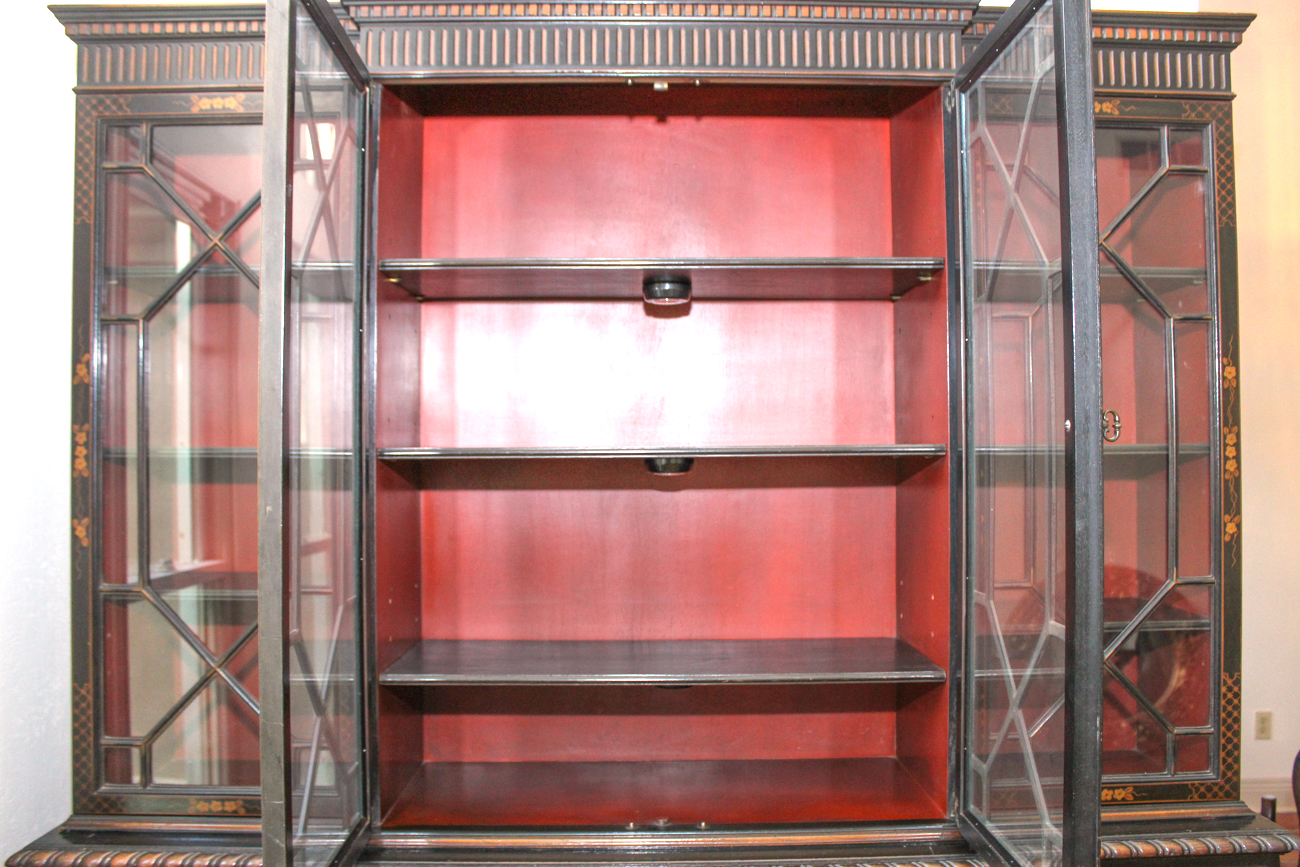 Vintage Hand-Painted Chinoiserie Breakfront Secretary by Union National