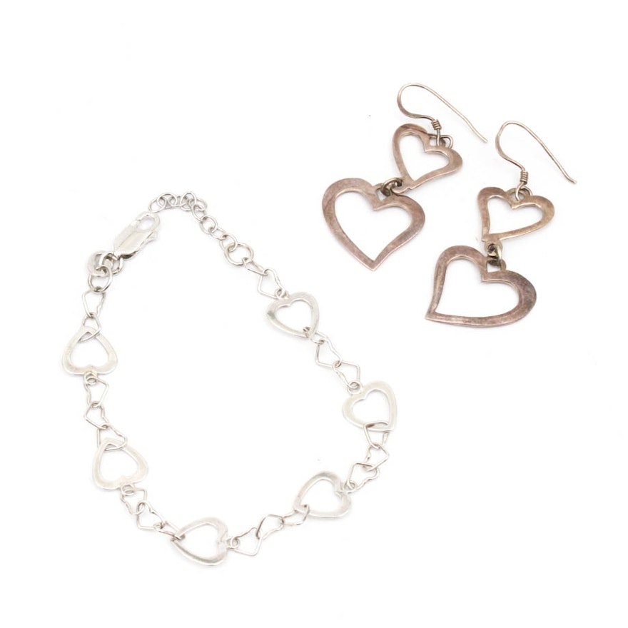 Sterling Silver Earrings and Bracelet Pair