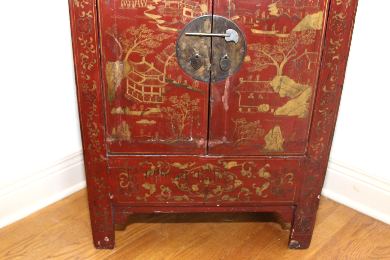 Chinoiserie Red Lacquered Cabinet