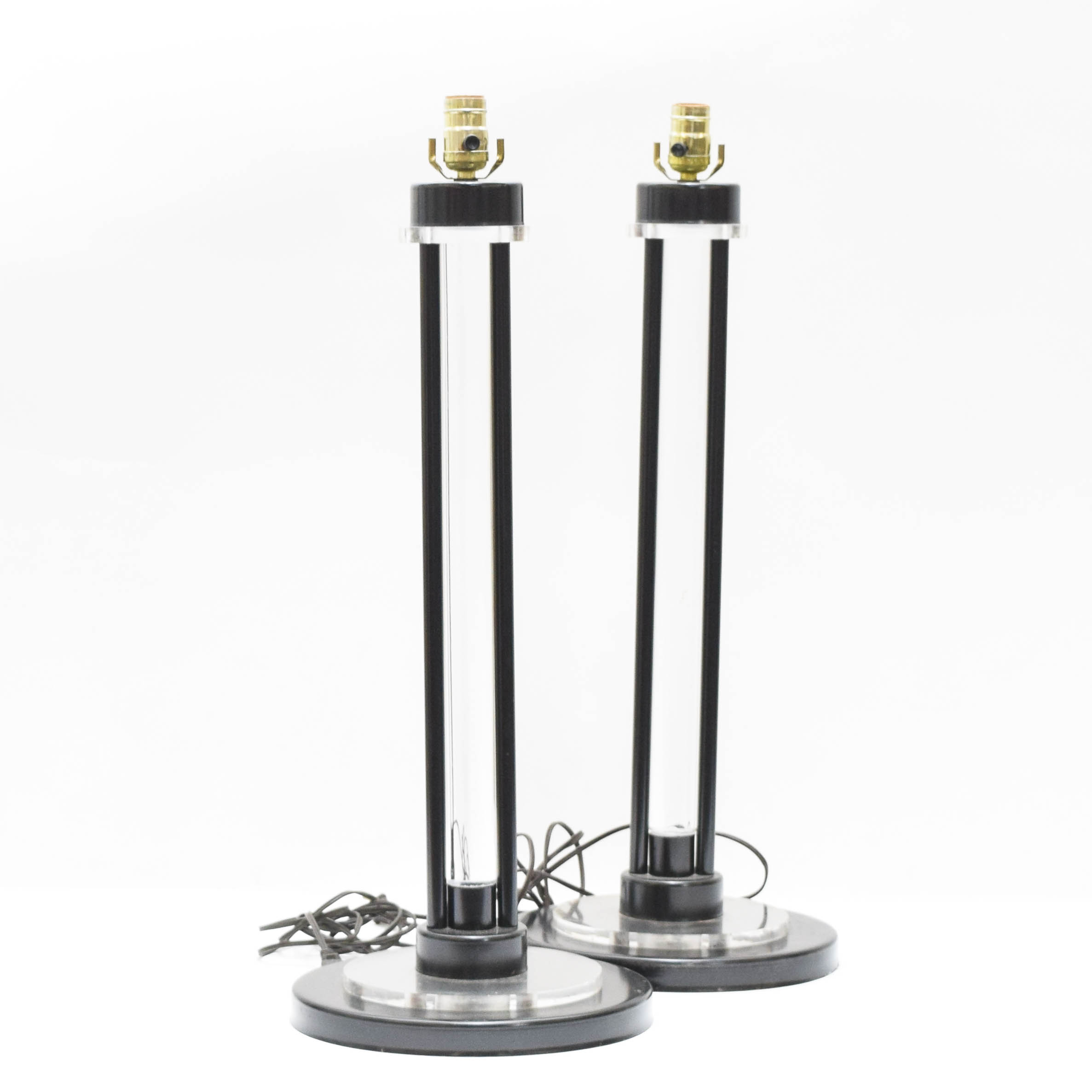 Pair of Modern Black Lucite Table Lamps by Davior Industries