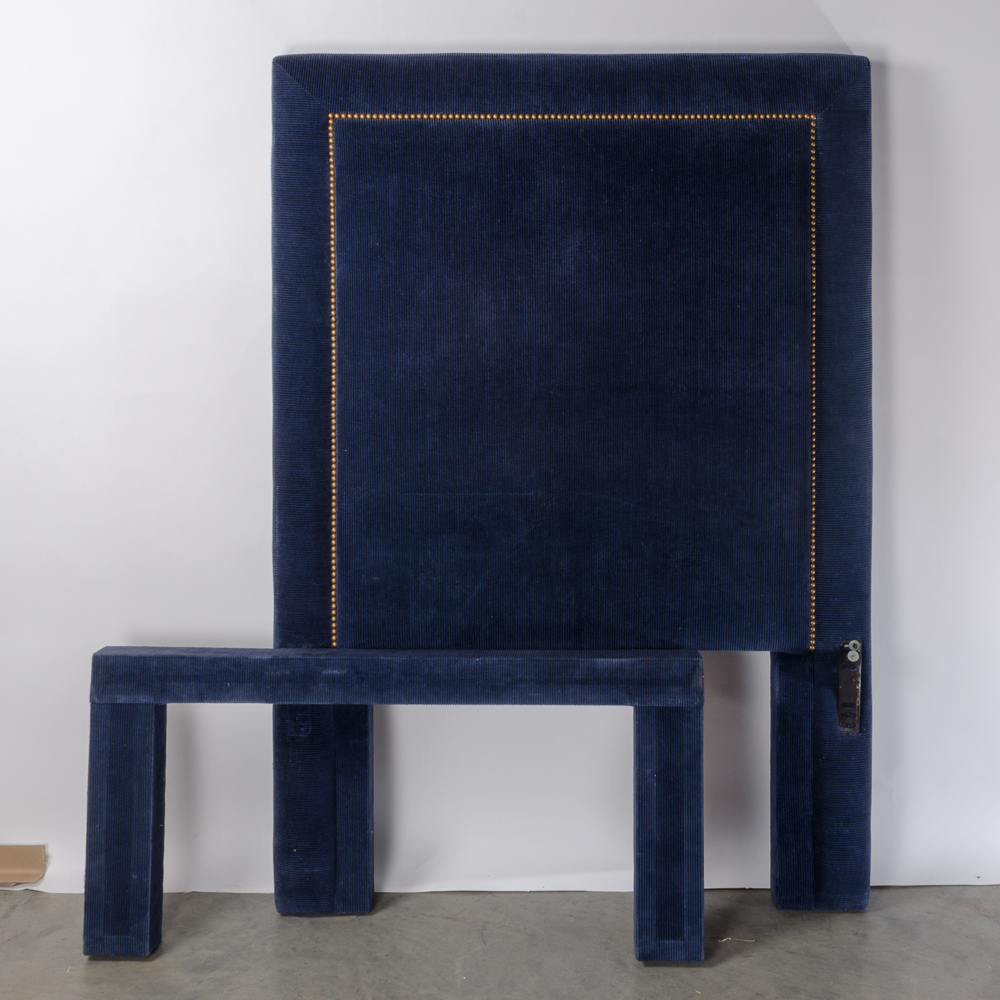 Twin Size Headboard with Navy Blue Corduroy Fabric