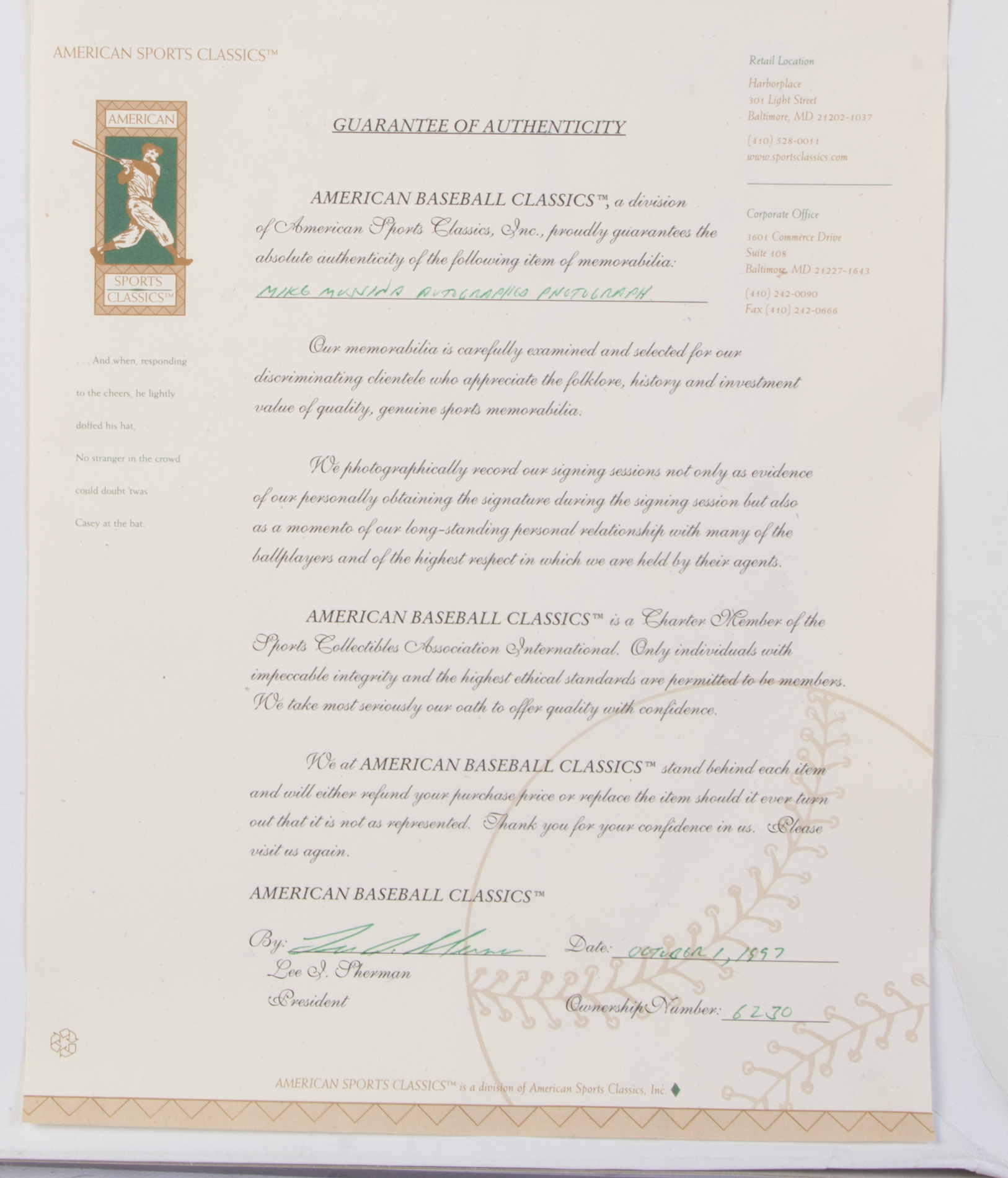 Mike Mussina Autographed Photo