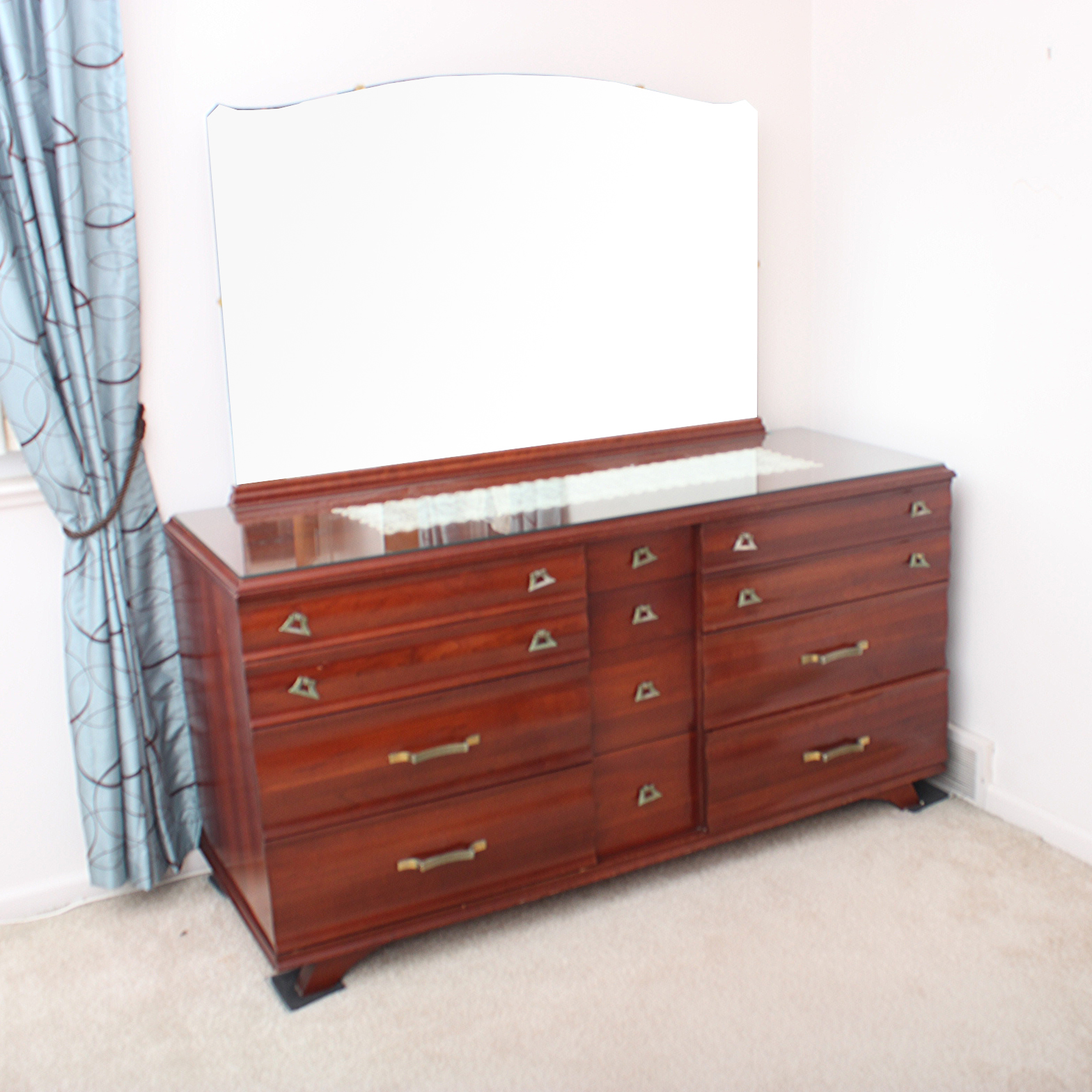 Vintage Mid-Century Kling Cherry Dresser With Beveled Mirror