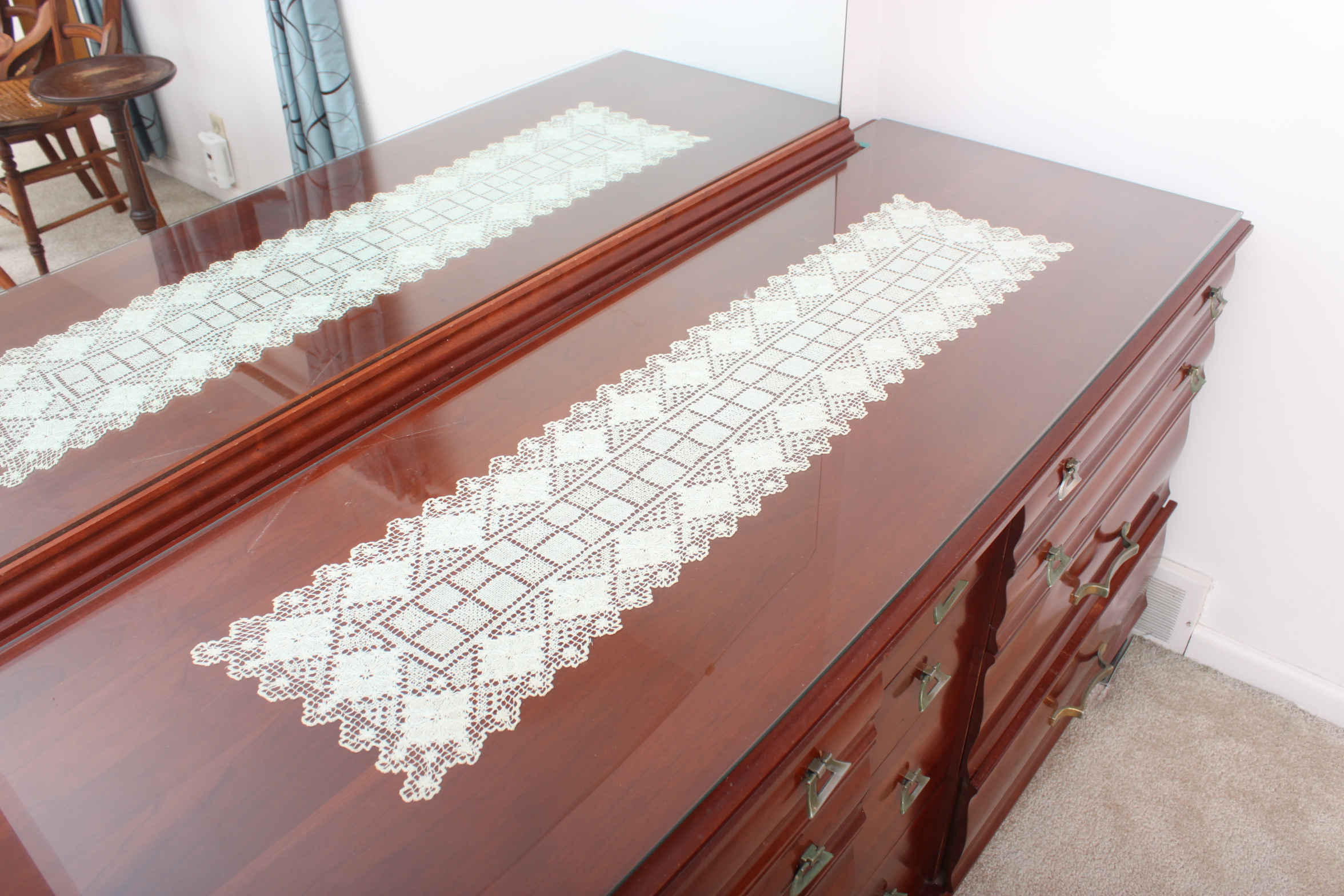 Vintage Mid-Century Kling Cherry Dresser With Beveled Mirror