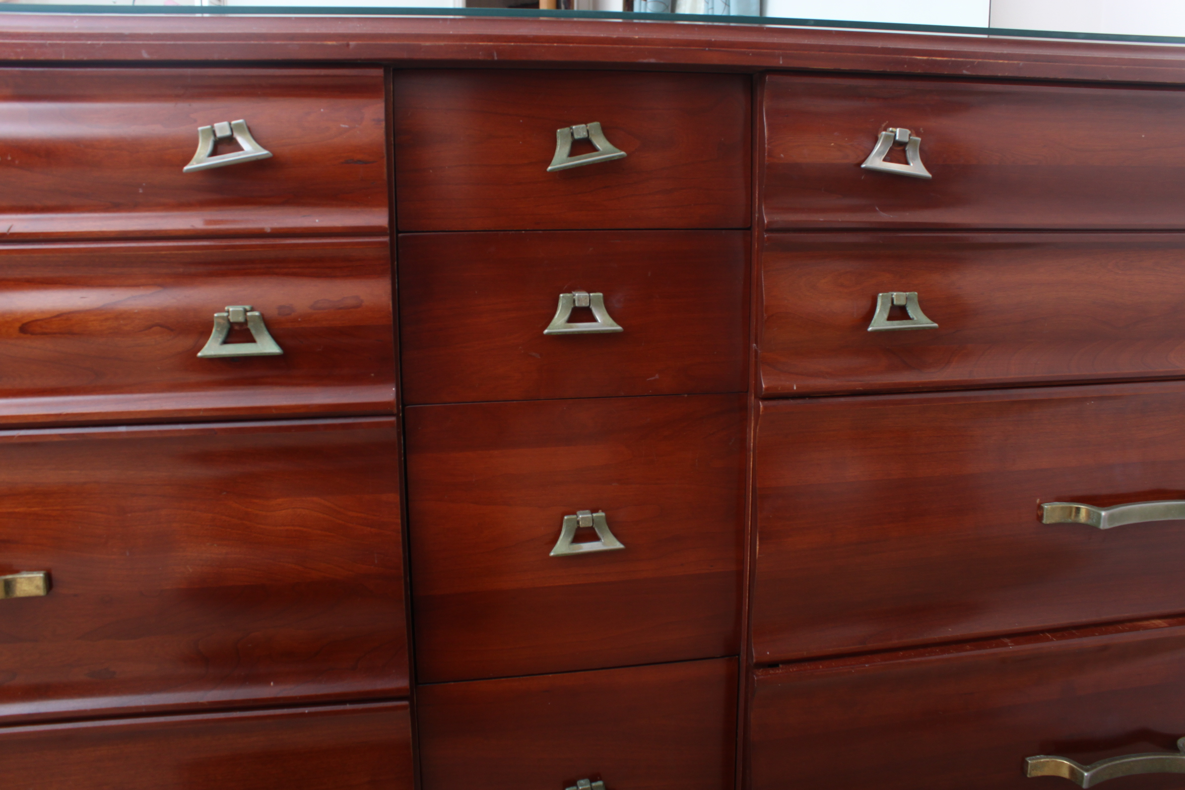 Vintage Mid-Century Kling Cherry Dresser With Beveled Mirror