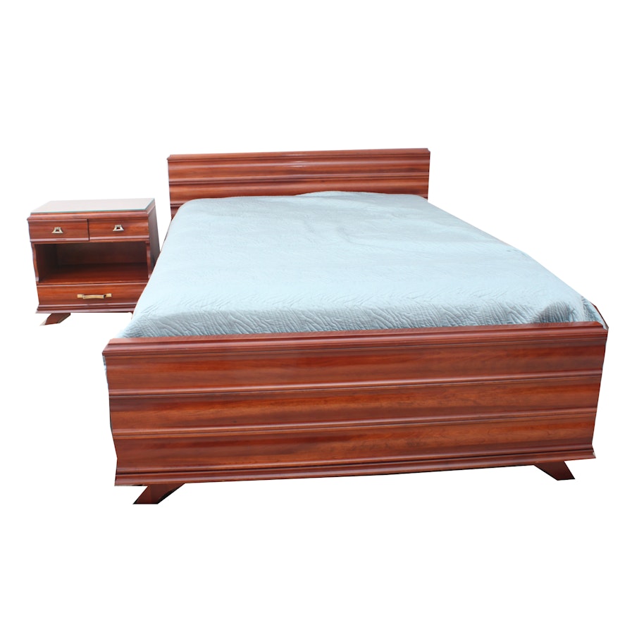 Vintage Mid-Century Kling Cherry Full-Size Bed and Nightstand