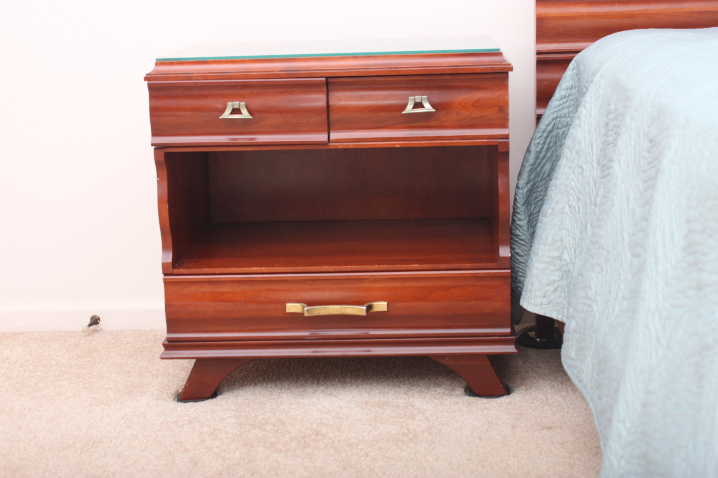 Vintage Mid-Century Kling Cherry Full-Size Bed and Nightstand