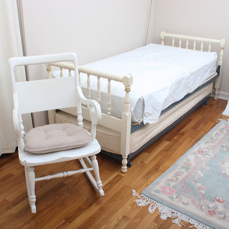 Vintage Jenny Lind Style Daybed With Trundle and Rocking Chair