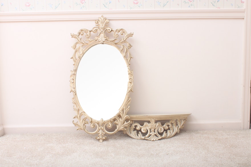 Vintage Rococo Style Turner Wall Mirror and Shelf