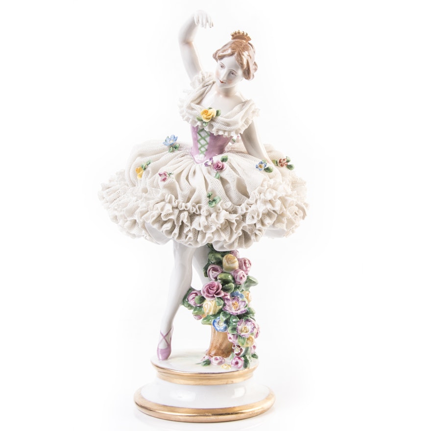 Antique Saxonian Porcelain Ballerina Hand Painted Figurine