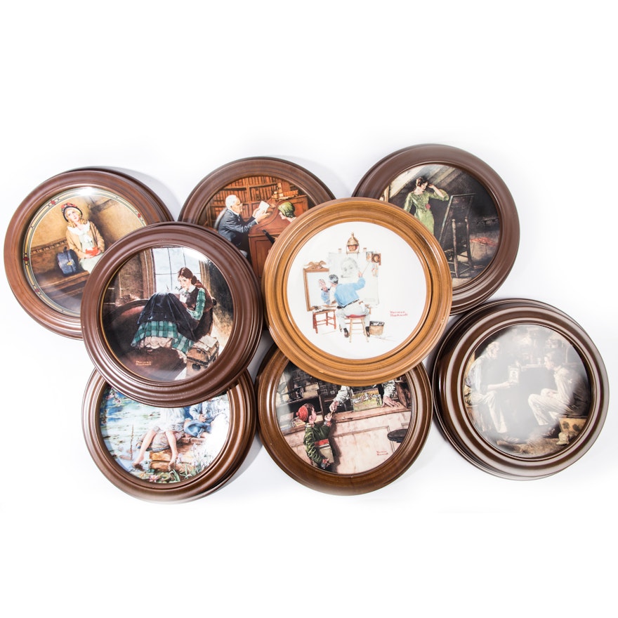Framed Collectible Plates Featuring Norman Rockwell