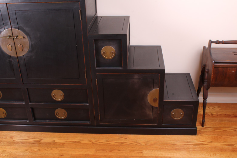 Reversible Black Lacquered Interpretation Of A Japanese Step Chest