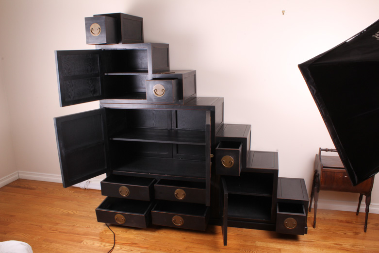 Reversible Black Lacquered Interpretation Of A Japanese Step Chest