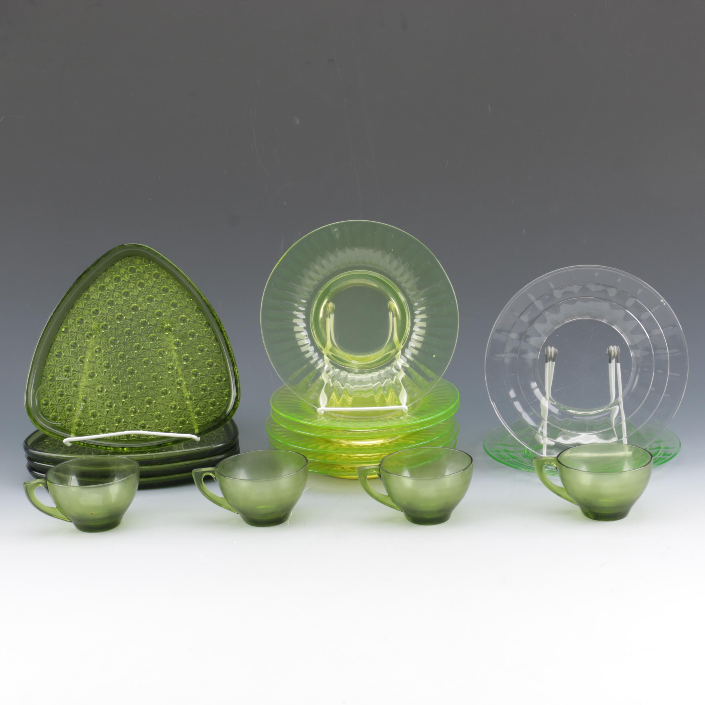 Depression Glass Tableware Including Uranium Glass