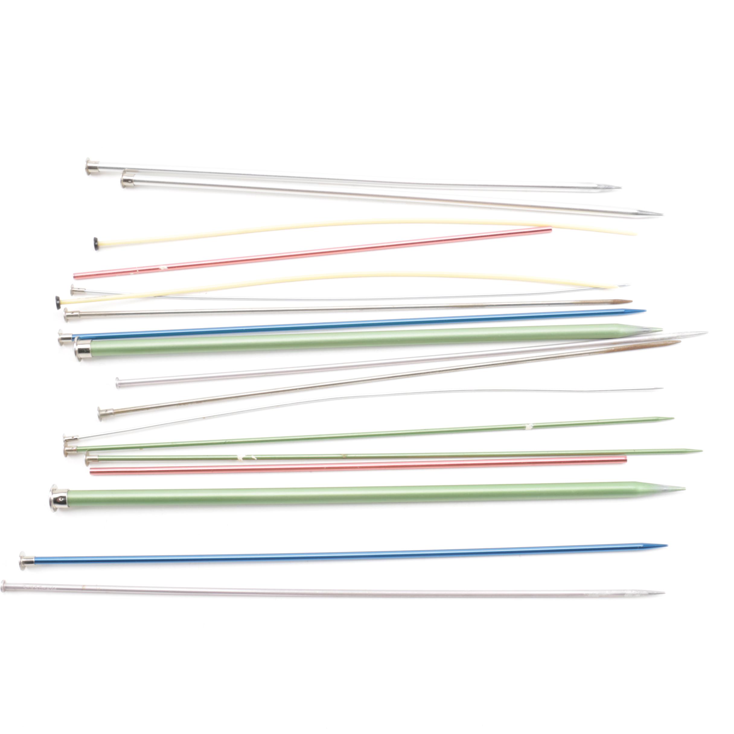 Knitting Needles and Leather Pouch