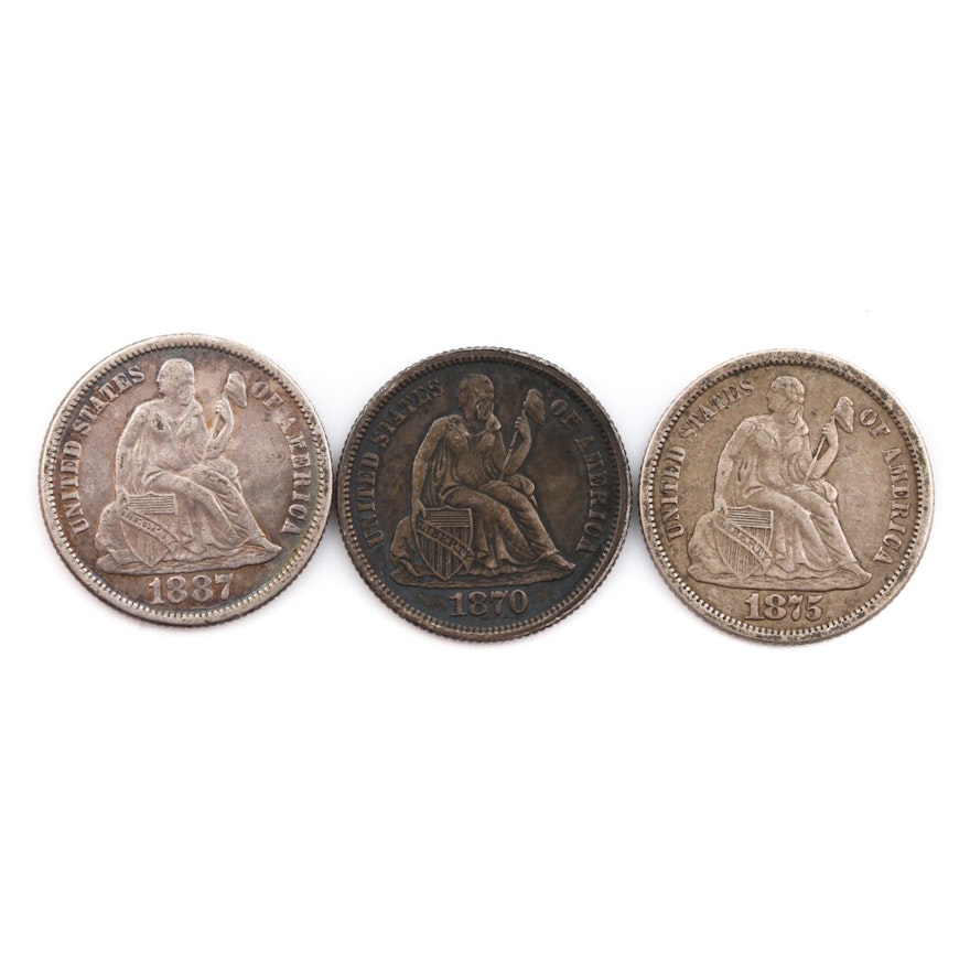 Three Liberty Seated Silver Dimes