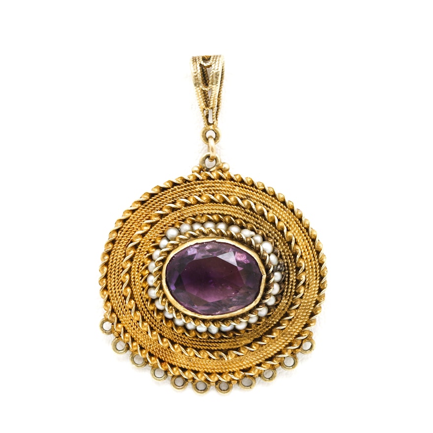 14K Yellow Gold Amethyst Pendant