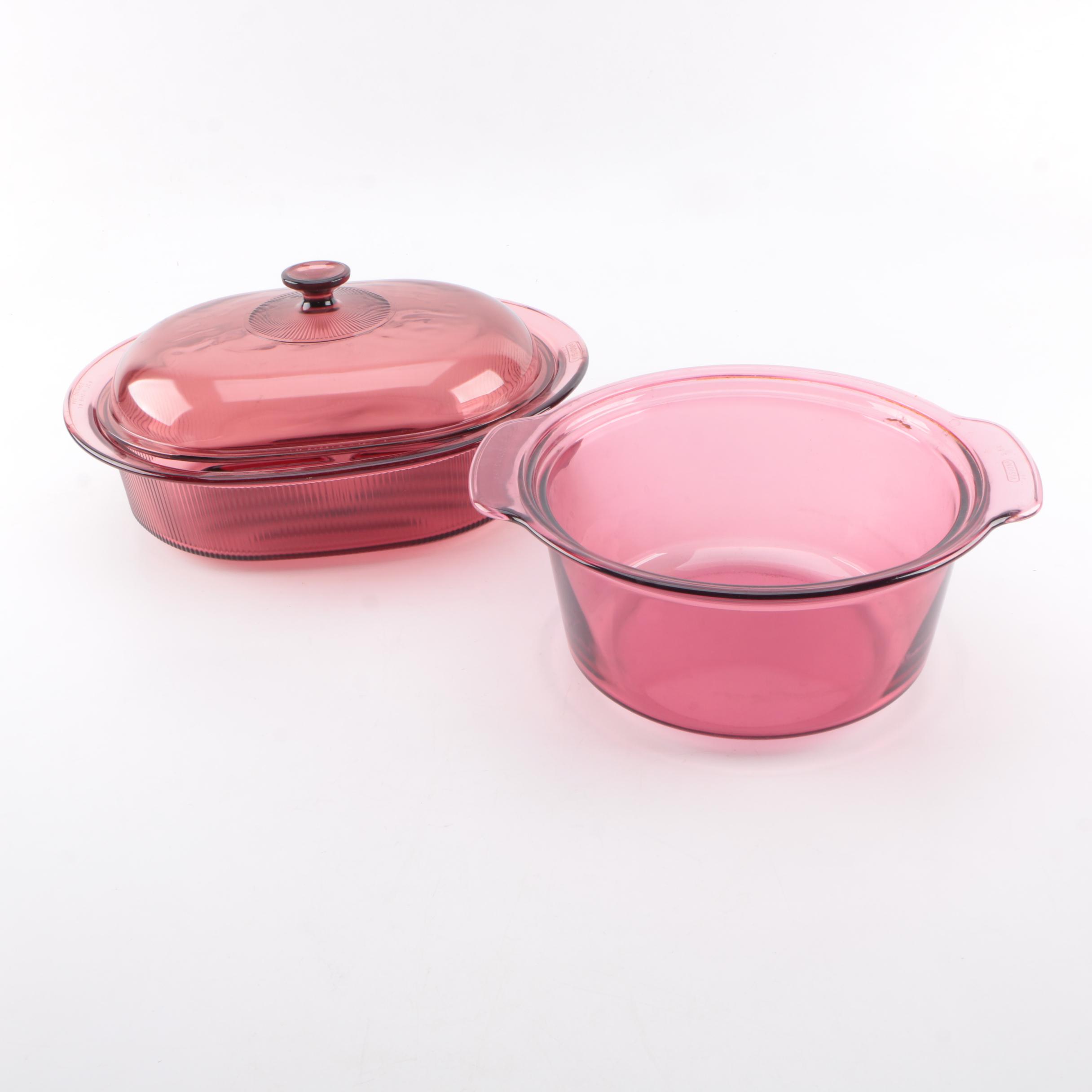 Corningware "Vision Cranberry" Glass Kitchenware Dishes