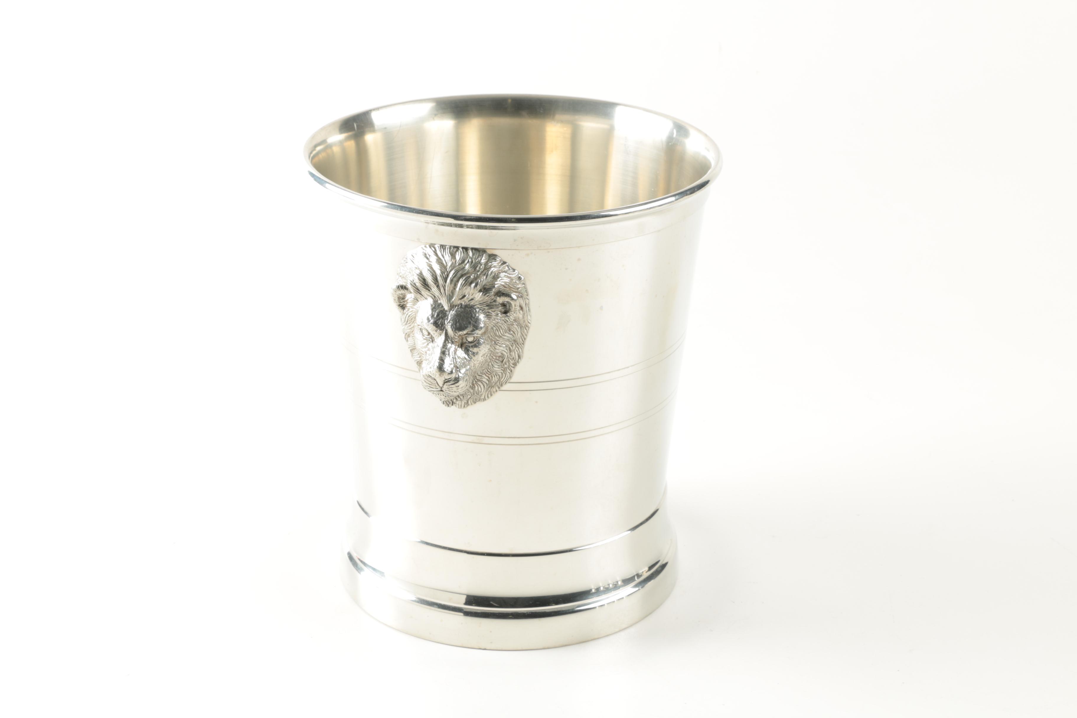 Universal Pewter Company Lion Head Wine Cooler and Goblets