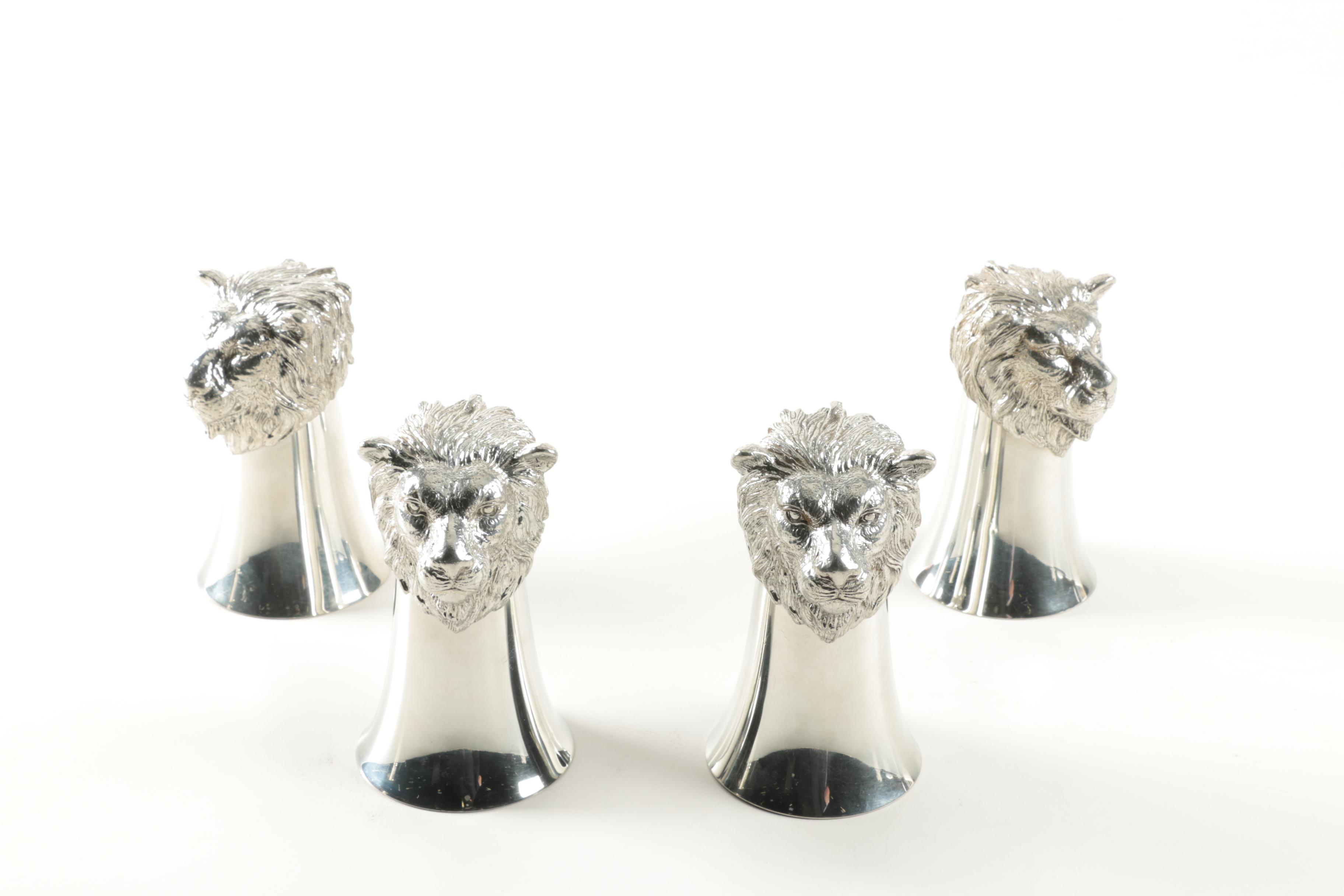 Universal Pewter Company Lion Head Wine Cooler and Goblets