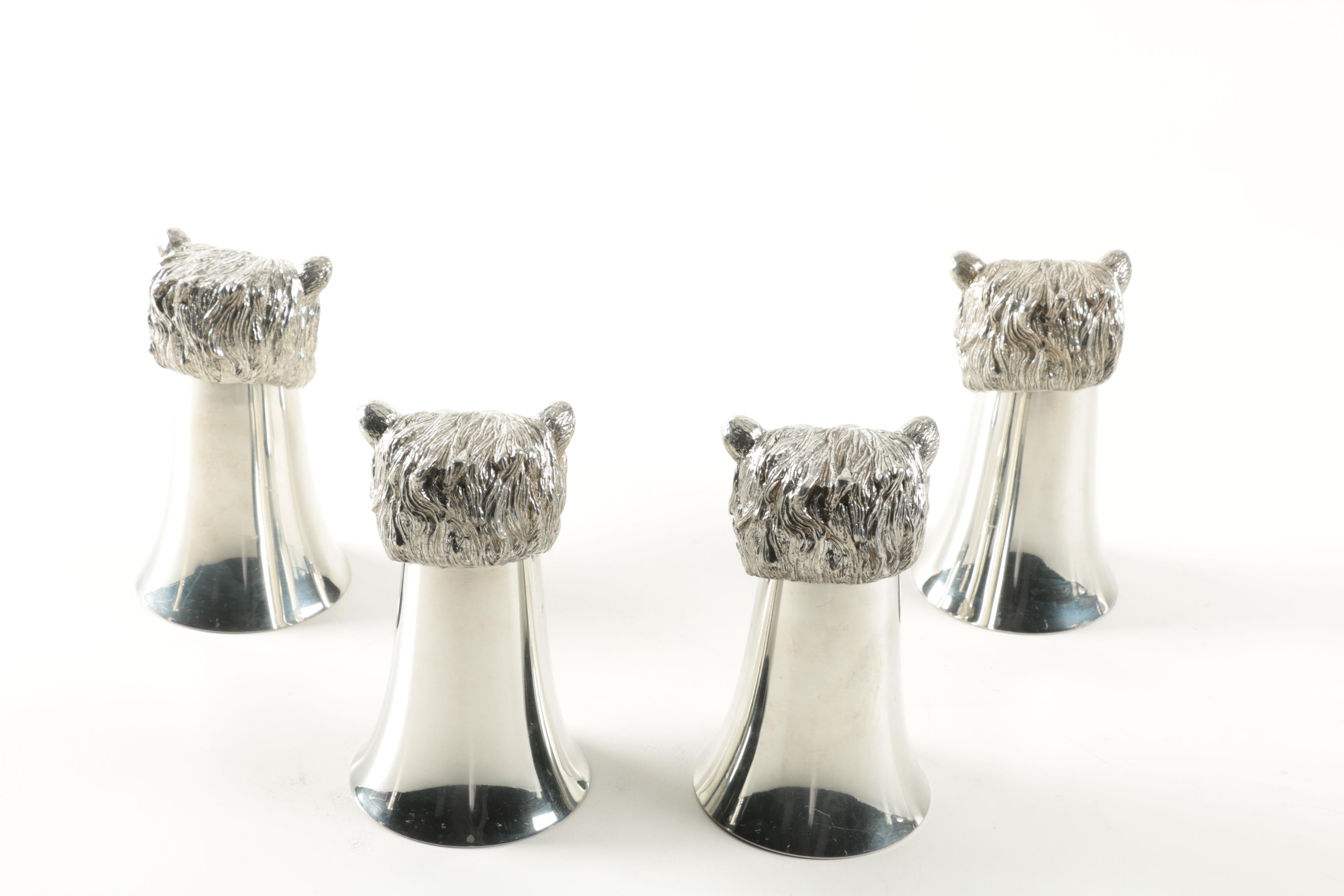 Universal Pewter Company Lion Head Wine Cooler and Goblets