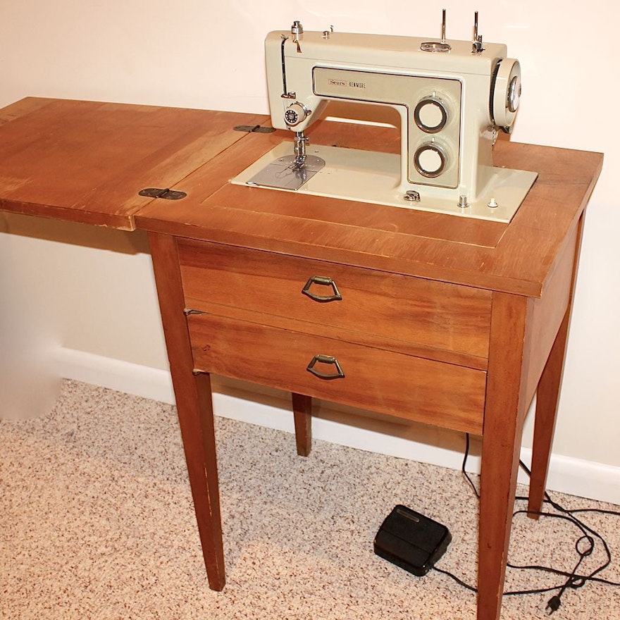 Sears Kenmore Vintage Sewing Machine in Wood Cabinet