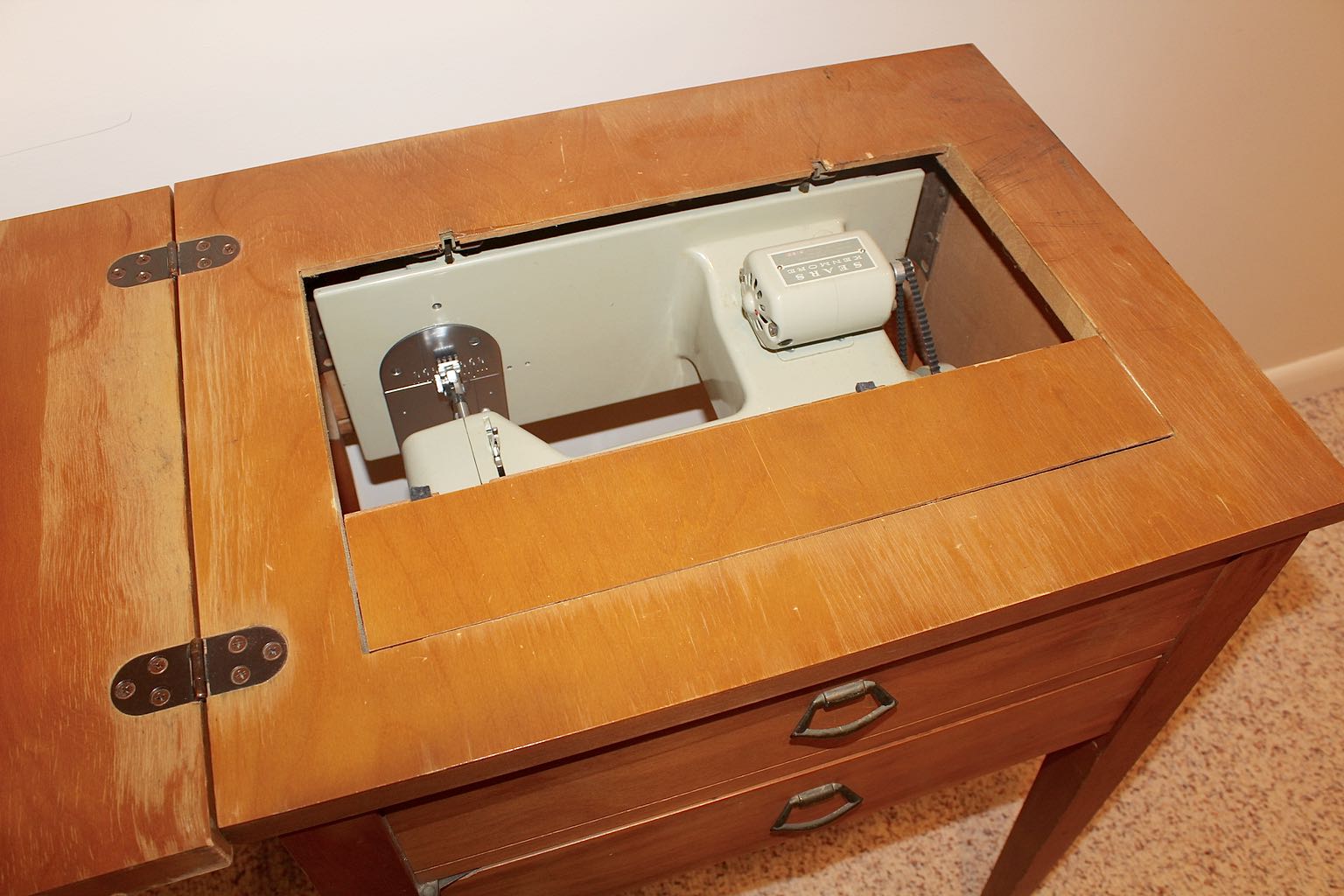 Sears Kenmore Vintage Sewing Machine in Wood Cabinet