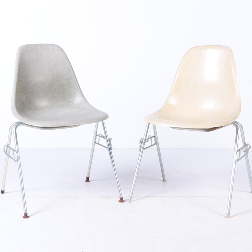 Eames Designed Mid Century Modern Molded Fiberglass Chairs by Herman Miller