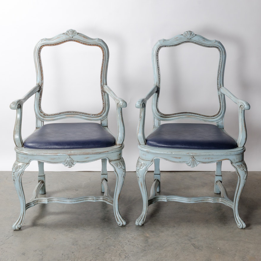 Pair of Blue Distress Painted Armchairs
