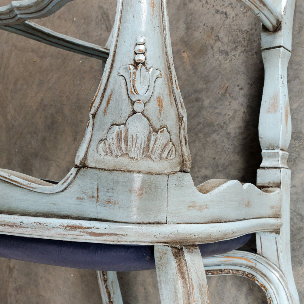 Pair of Blue Distress Painted Armchairs