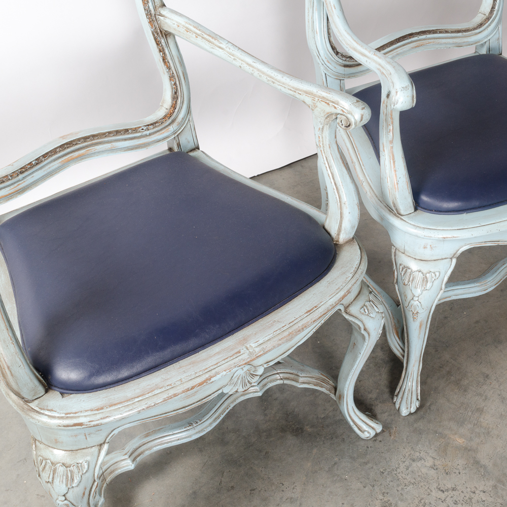 Pair of Blue Distress Painted Armchairs