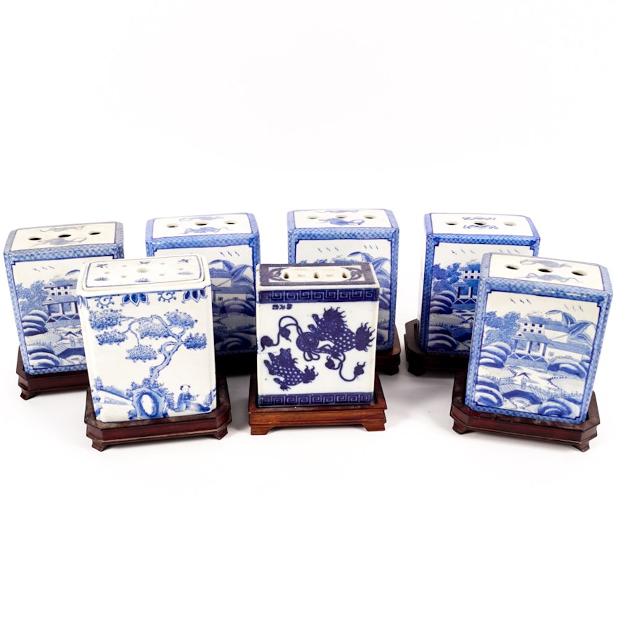Collection of Chinese Cobalt Blue and White Porcelain Opium Pillows