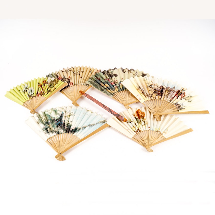 Vintage Chinese Bamboo and Paper Hand Fans