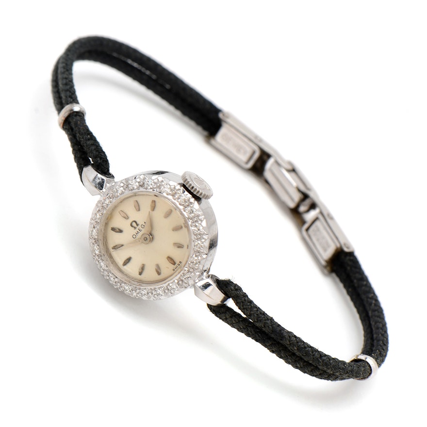 Vintage 14K White Gold and Diamond Omega Dress Watch